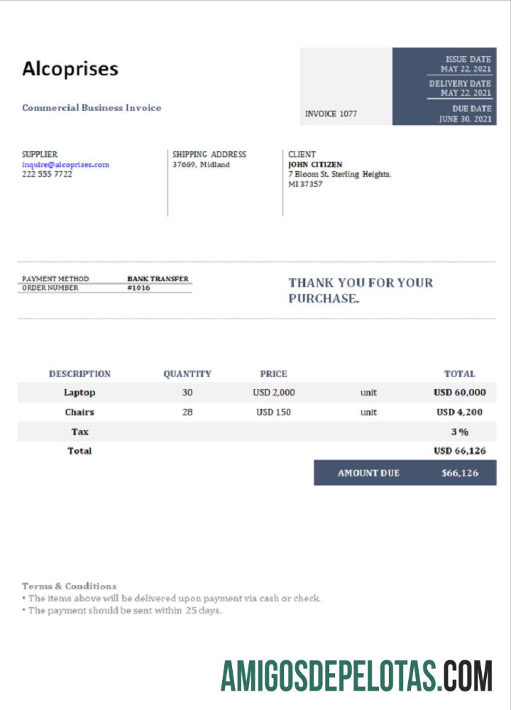 Fatura Alcoprises dos EUA baixar para verificação